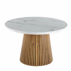 Rozkládací jídelní stůl Kyoto kulatý 120/200 cm bílý mramor dub moderní do jídelny a obýváku
