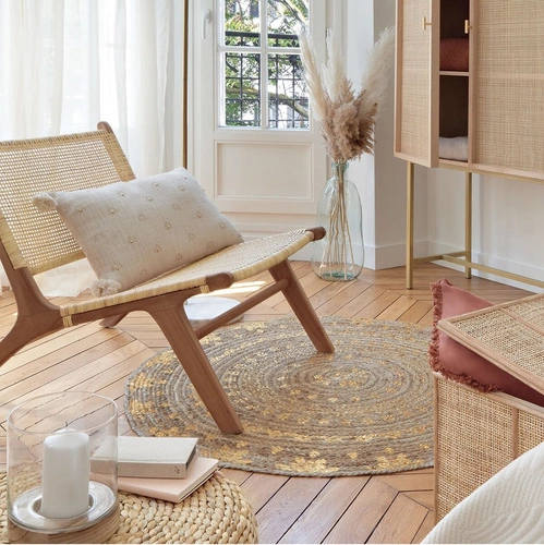 Kulatý jutový koberec Gold Shine 115 cm boho do obýváku a ložnice Atmosphera přírodní