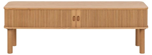 Dřevěná TV komoda Langley 140 cm moderní s lamelami na vysokých nohách do obýváku