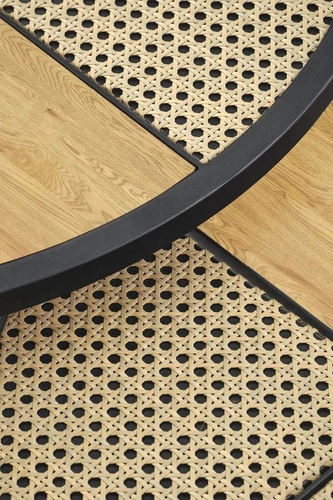 Sada 2 kulatých konferenčních stolků Namiga boho ratan dub zlatý a černý do obýváku 2v1