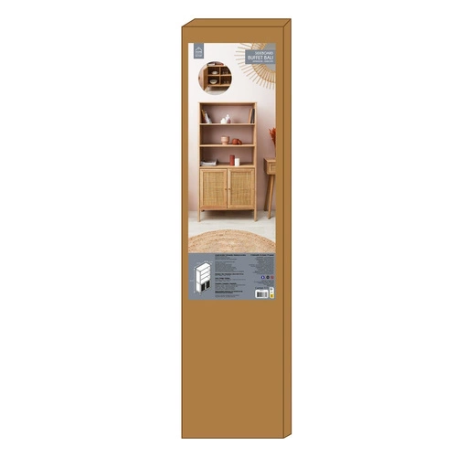 Vysoká skandinávská knihovna Bali přírodní s policemi a skříňkou do obýváku Intesi