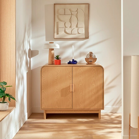 Moderní komoda Lee s policemi 100 cm skandinávská bříza do obýváku Atmosphera