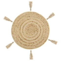 Kulatá jutová prostírka boho s bambulkami 38 cm přírodní na stůl do kuchyně 5five