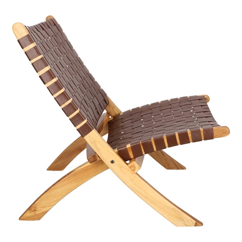 Křeslo Perugia přírodní kůže hnědé dřevo pletené boho do obýváku a pracovny Intesi