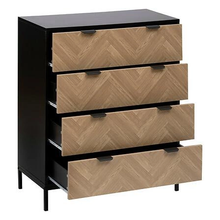 Komoda Chevrons se 4 zásuvkami a efektem dřeva