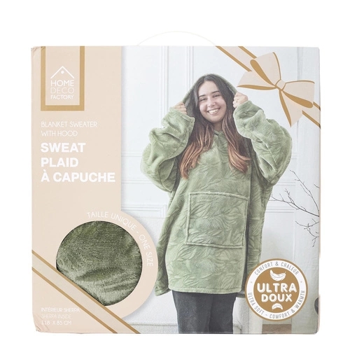 Zelená fleecová deka s kapucí Intesi Snuddie, teplá deka do obýváku