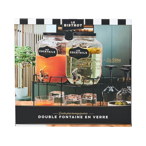 Intesi sada 2 skleněných nádob na nápoje 4 l s kohoutkem na stojanu na párty