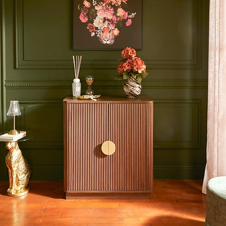 Komoda Wany Atmosphera hnědá japandi s frézovanými čely do obýváku a ložnice 80 cm