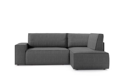 Rohová rozkládací pohovka Molde L pravá, šedý manšestr, s úložným prostorem do obýváku