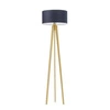 Stojací lampa do obýváku MIAMI glamour, dřevěný trojnožka dub, modrý stínidlo, personalizace