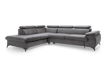 Rohová sedací souprava s rozkladem levá Lund L šedá moderní do obýváku s úložným prostorem