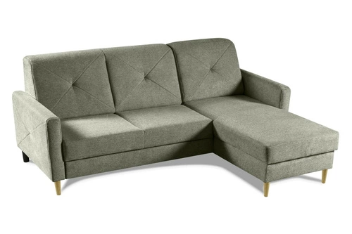 Moderní zelená levostranná rohová pohovka Scandi s rozkladem a úložným prostorem do obýváku