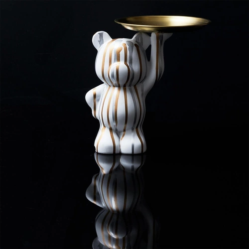 Dekorační figurka medvěd s tácem bílá Intesi moderní do obýváku nebo jako dárek