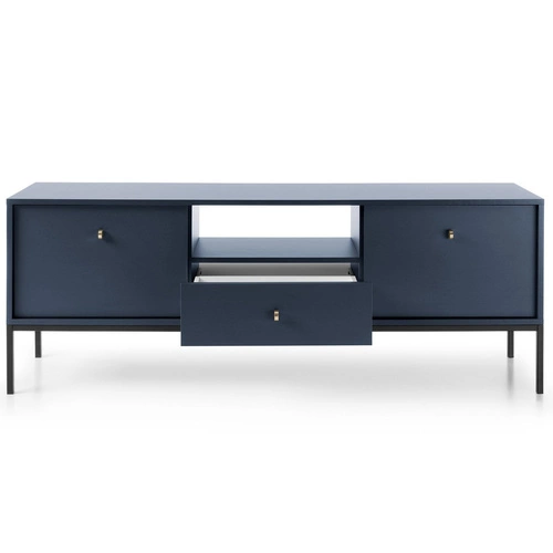 Moderní modrá TV komoda Evora na vysokých nohách do obýváku 154 cm