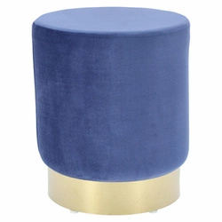 Modrý kulatý sametový taburet Souris Velvet L glamour na zlaté podstavě do obývacího pokoje