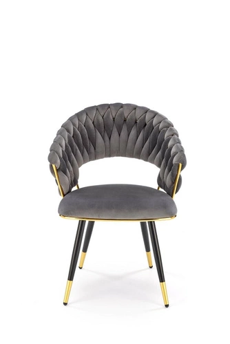Jídelní židle Tenay čalouněná šedý samet s područkami glamour na zlatých nohách