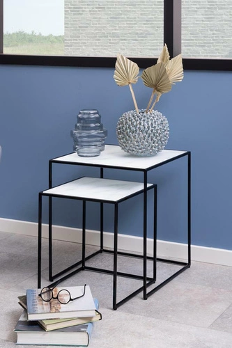 Sada konferenčních stolků Bolton bílá skleněná čtvercová moderní do obývacího pokoje 2v1 Actona