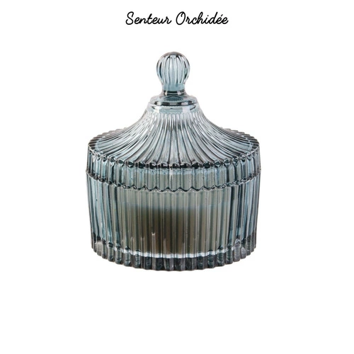 Vonná dekorativní svíčka Intesi ve skleněné boho dóze L zelená orchidej dárková