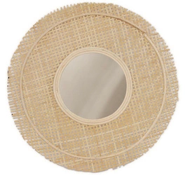 Kulaté závěsné ratanové zrcadlo Anafi boho do obývacího pokoje nebo ložnice 49,5 cm