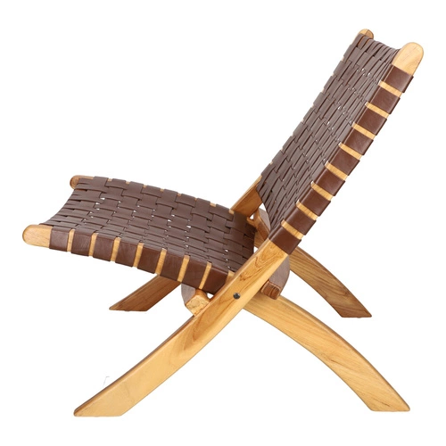 Křeslo Perugia přírodní kůže hnědé dřevo pletené boho do obýváku a pracovny Intesi