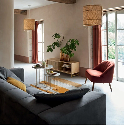 Vínově červené sametové křeslo Naova ušák do obýváku ve vintage stylu s područkami snadno čistitelné