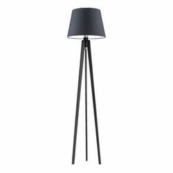 Stojací lampa do obýváku Curacao moderní dřevěná šedý melír s látkovým stínidlem Lysne 158 cm