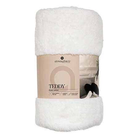 Teplá deka s rukávy a kapucí Teddy bílá na gauč Atmosphera