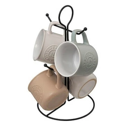 Sada 4 keramických hrnků Leo 140 ml se stojanem klasická na kávu a čaj