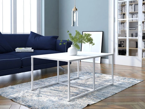 Konferenční stolek Maxwell bílý obdélníkový moderní do obýváku na kovových lyžinách 102x67 cm