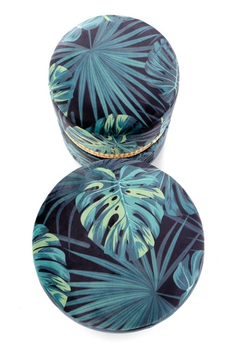 Sada 2 kulatých zelených taburetů Dadra s úložným prostorem do obýváku a předsíně ratan čalouněné