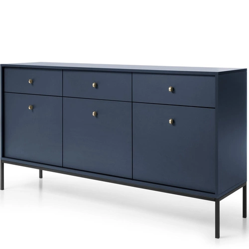 Komoda Evora modrá 154 cm moderní se zásuvkami na nožkách do obýváku Intesi