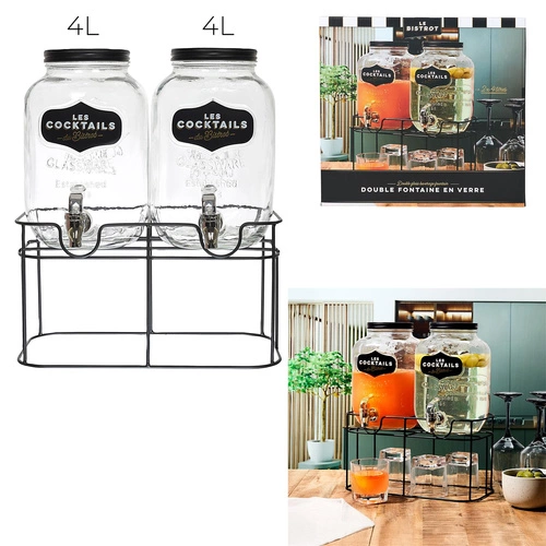 Intesi sada 2 skleněných nádob na nápoje 4 l s kohoutkem na stojanu na párty