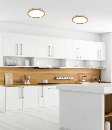 LED stropní svítidlo Kato 30 cm bílé dřevo skandinávský styl do obýváku a kuchyně Ledea
