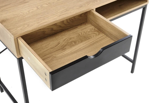 Pracovní stůl Bocka moderní loftový se zásuvkou a policí přírodní/černý 95 cm