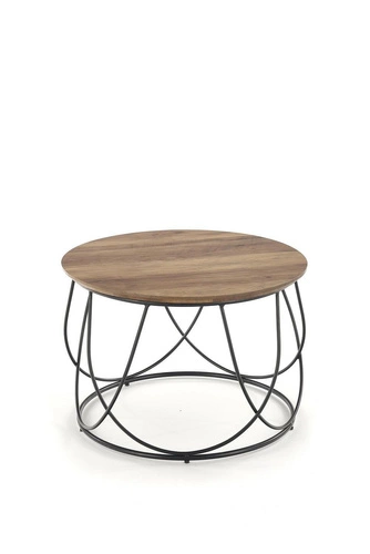 Konferenční stolek Jenna kulatý 60 cm moderní ořech s černou kovovou nohou do obýváku