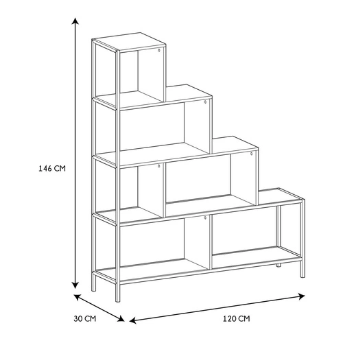 Kovový schodový regál Edison na knihy do obýváku a ložnice 120 cm