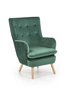Odpočinkové křeslo Idris zelený samet do obýváku moderní glamour na dřevěných nohách