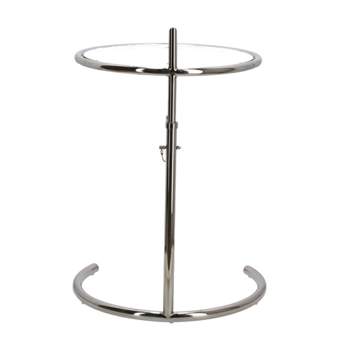 Konferenční stolek Frame kulatý skleněný stříbrný moderní nastavitelný do obýváku inspirovaný E.Gray