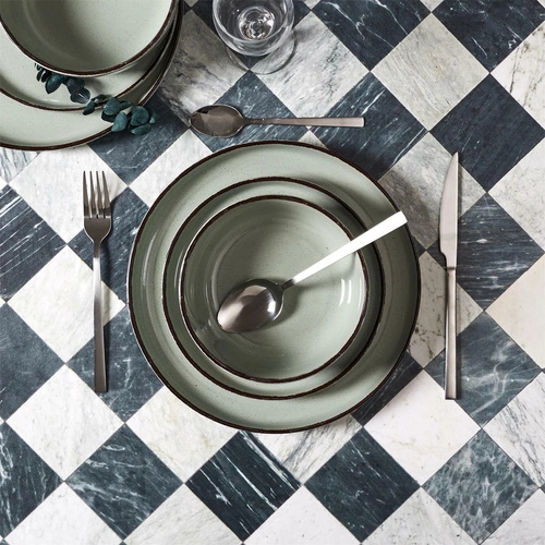 Moderní jídelní souprava Temp pro 4 osoby zelená keramická do jídelny