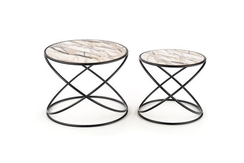 Sada 2 kulatých konferenčních stolků Chaletz bílý mramor moderní do obýváku 2v1