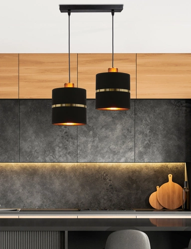 Assam závěsná lampa černá+zlatá 2x60W E27 stínidlo černé+zlatý pruh