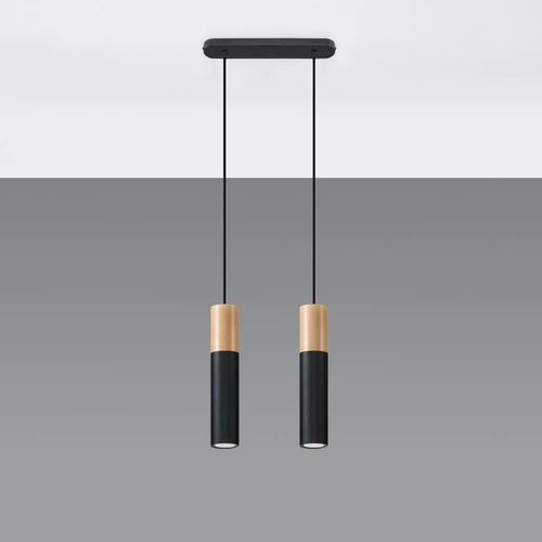 Závěsné svítidlo Pablo 2 černé dřevěné moderní do obývacího pokoje a nad kuchyňský ostrůvek