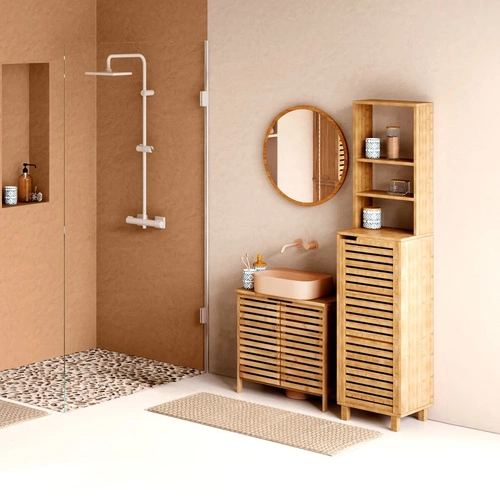 Bambusová knihovna Sicela se skříňkou, nastavitelné police, skandinávský přírodní 168 cm