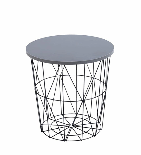 Konferenční stolek Salvatore kulatý šedý moderní loftový s černou ocelí do obýváku 42 cm