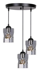 Závěsné svítidlo Felis 3 světla černé kouřové sklo do obýváku a nad stůl, výškově nastavitelné