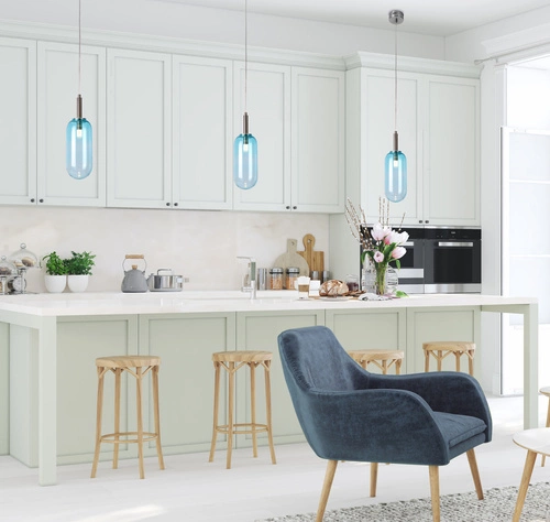 Závěsné LED svítidlo Fiuggi skleněné modré do obývacího pokoje a jídelny moderní jednobodové