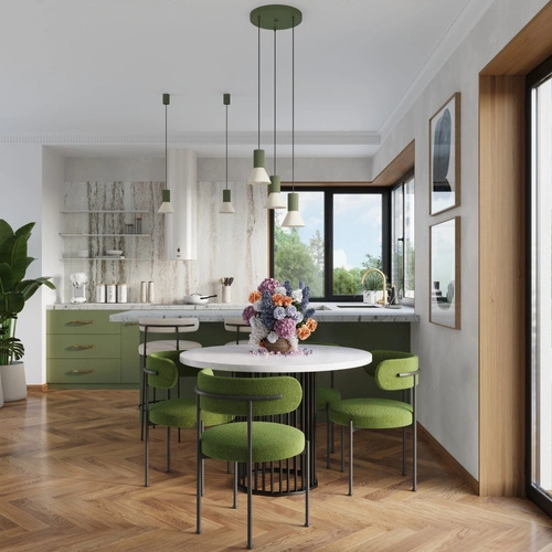 Závěsné svítidlo ESTRIA 3P loft béžovo-zelené nad stůl do obýváku a jídelny