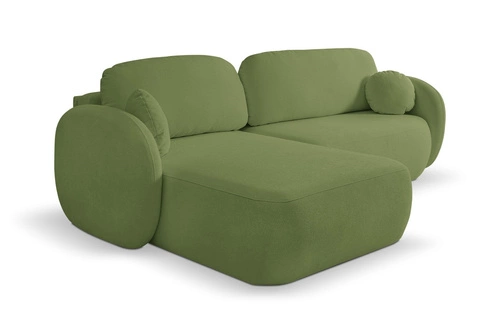 Rohová rozkládací pohovka levá Salby zelená moderní do obýváku s úložným prostorem