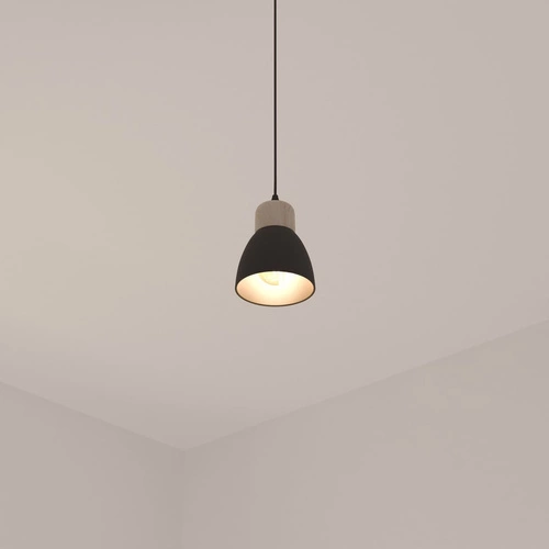 Moderní závěsné svítidlo Desy černé s dřevem do kuchyně a jídelny Atmosphera