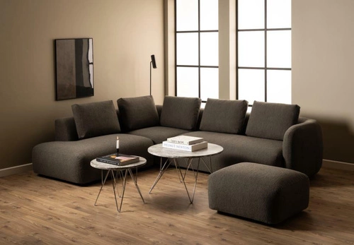 Konferenční stolek Prunus kulatý mramorový 55 cm šedý/chrom moderní do obýváku Actona